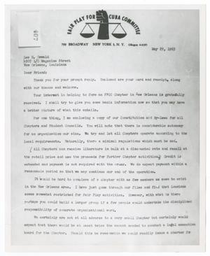 Primary view of object titled '[Letter from the Fair Play for Cuba Committee to Lee Harvey Oswald, May 29, 1963 #1]'.