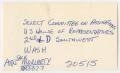 Legal Document: [Note card with the address of the House Select Committee on Assassin…
