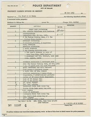 Primary view of object titled '[Property Clerk's Invoice or Receipt of Items Belonging to Jack Ruby, November 25, 1963 #3]'.