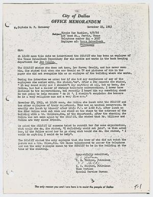 Primary view of object titled '[Memo to W. P. Gannaway by T. O. Trotman and I. E. Shelton, November 23, 1963]'.