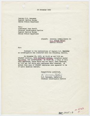 Primary view of object titled '[Report to W. P. Gannaway by R. W. Westphal, November 30, 1963 #1]'.