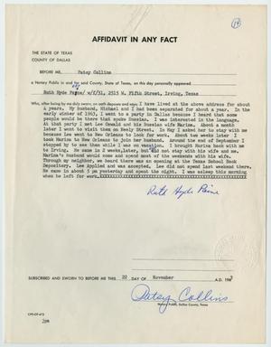 Primary view of object titled '[Affidavit in Any Fact - Statement by Ruth Hyde Paine, November 22, 1963 #1]'.
