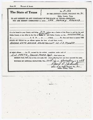 Primary view of object titled '[Warrant of Arrest charging Lee Harvey Oswald with the murder of Officer J. D. Tippit]'.