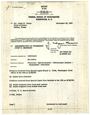 Primary view of object titled '[Laboratory Report from the Federal Bureau of Investigation #1]'.
