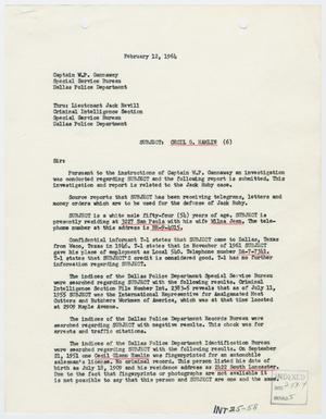 Primary view of object titled '[Report to W. P. Gannaway by Bob K. Carroll, February 12, 1964]'.