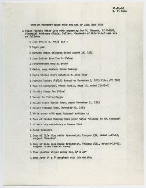 Primary view of object titled '[List of Jack Ruby's Confiscated Property by G. L. Rose, November 24, 1963 #2]'.