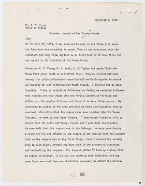 Primary view of object titled '[Report from E. L. Cunningham to Chief J. E. Curry, concerning the arrest of Lee Harvey Oswald #2]'.