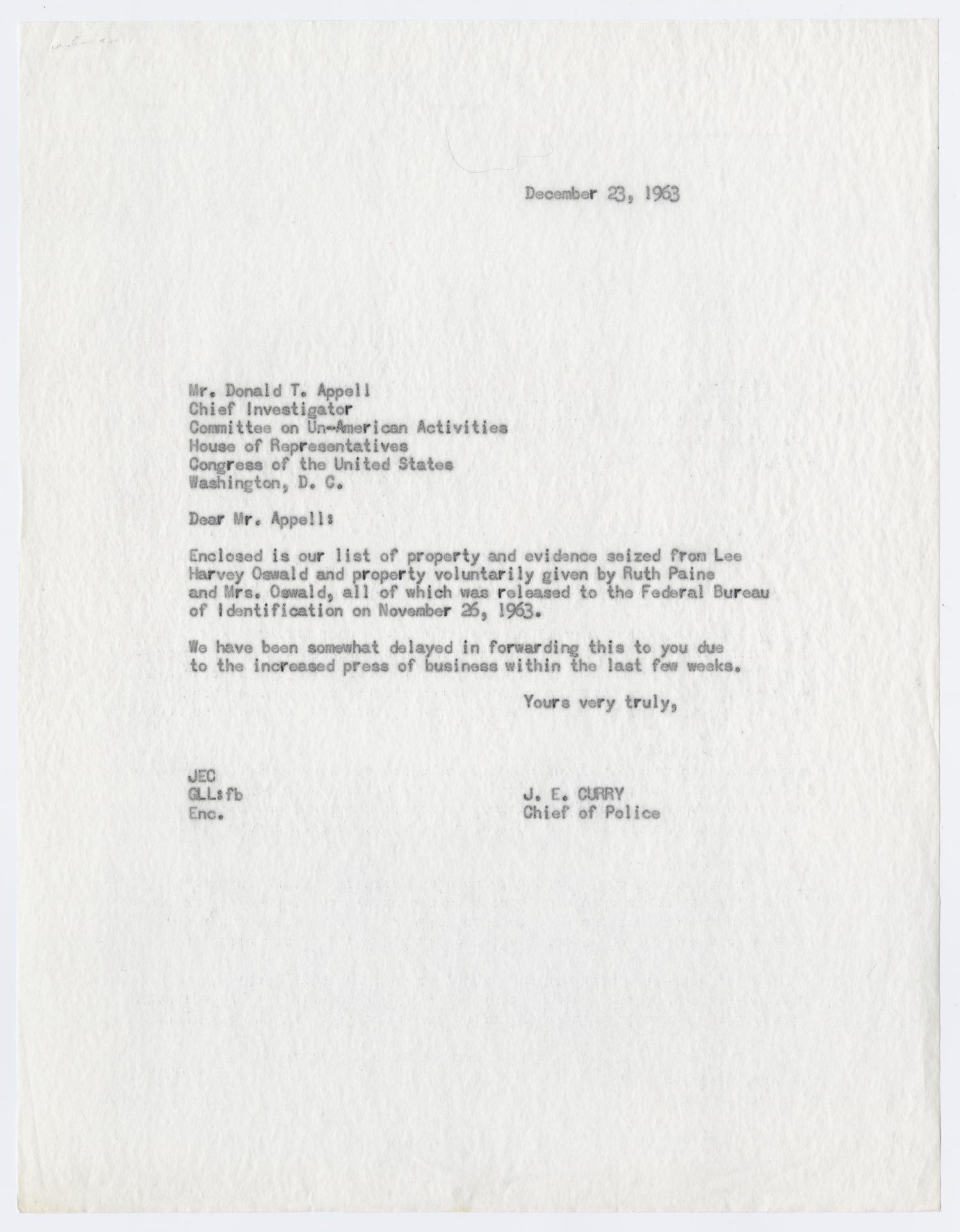 [Correspondence Between Donald T. Appell and J. E. Curry]
                                                
                                                    [Sequence #]: 1 of 4
                                                