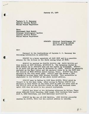 Primary view of object titled '[Report to W. P. Gannaway by V. J. Brian, January 27, 1964 #2]'.