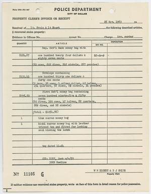 Primary view of object titled '[Property Clerk's Invoice of Receipt of Items Belonging to Jack Ruby, November 25, 1963 #2]'.