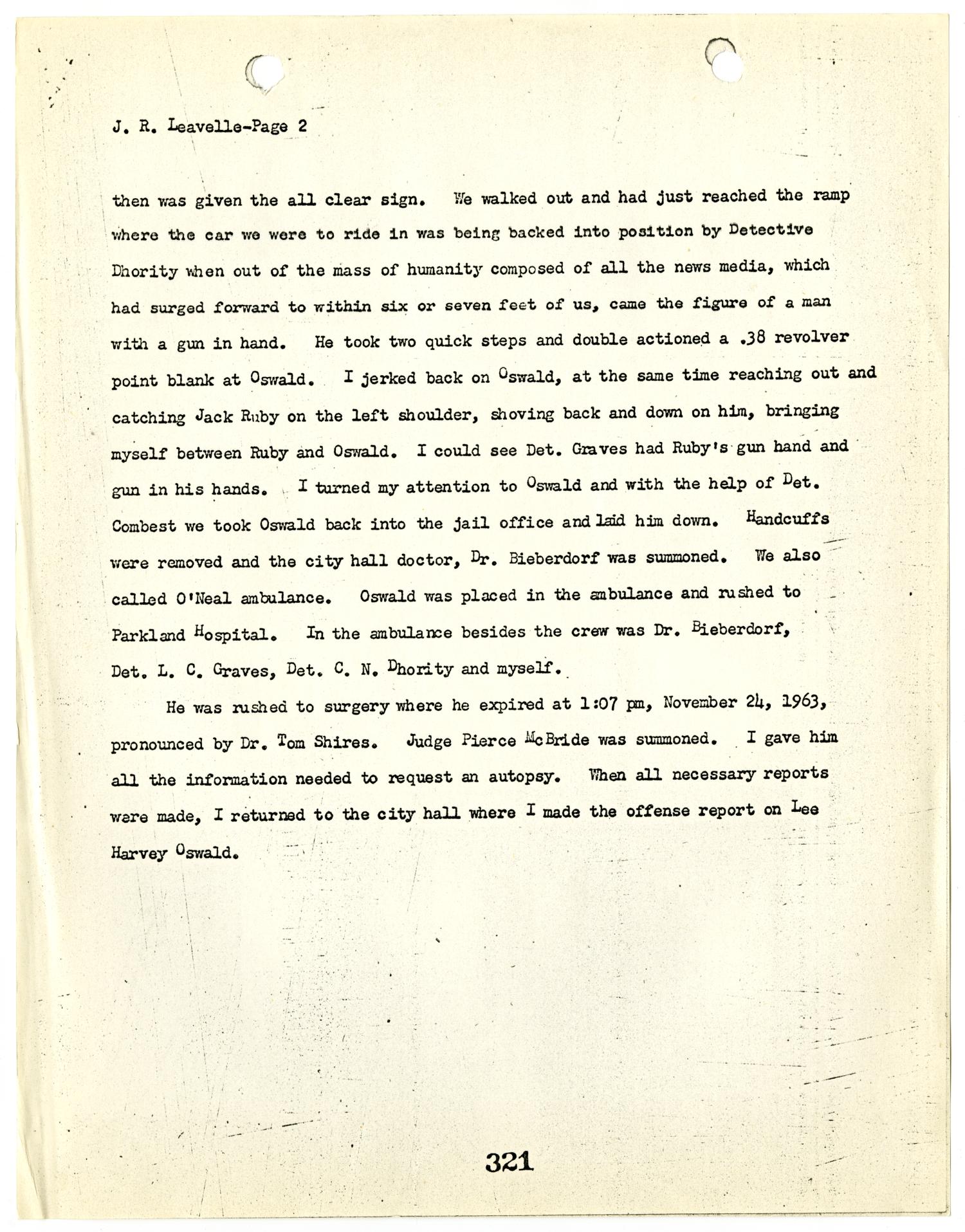 [Report on Officer's Duties by J. R. Leavelle, regarding the murder of Lee Harvey Oswald]
                                                
                                                    [Sequence #]: 3 of 4
                                                