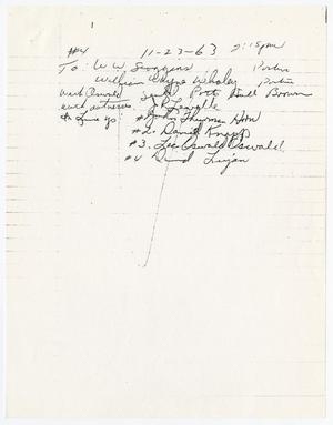 Primary view of object titled '[Handwritten note concerning a line-up with Lee Harvey Oswald]'.