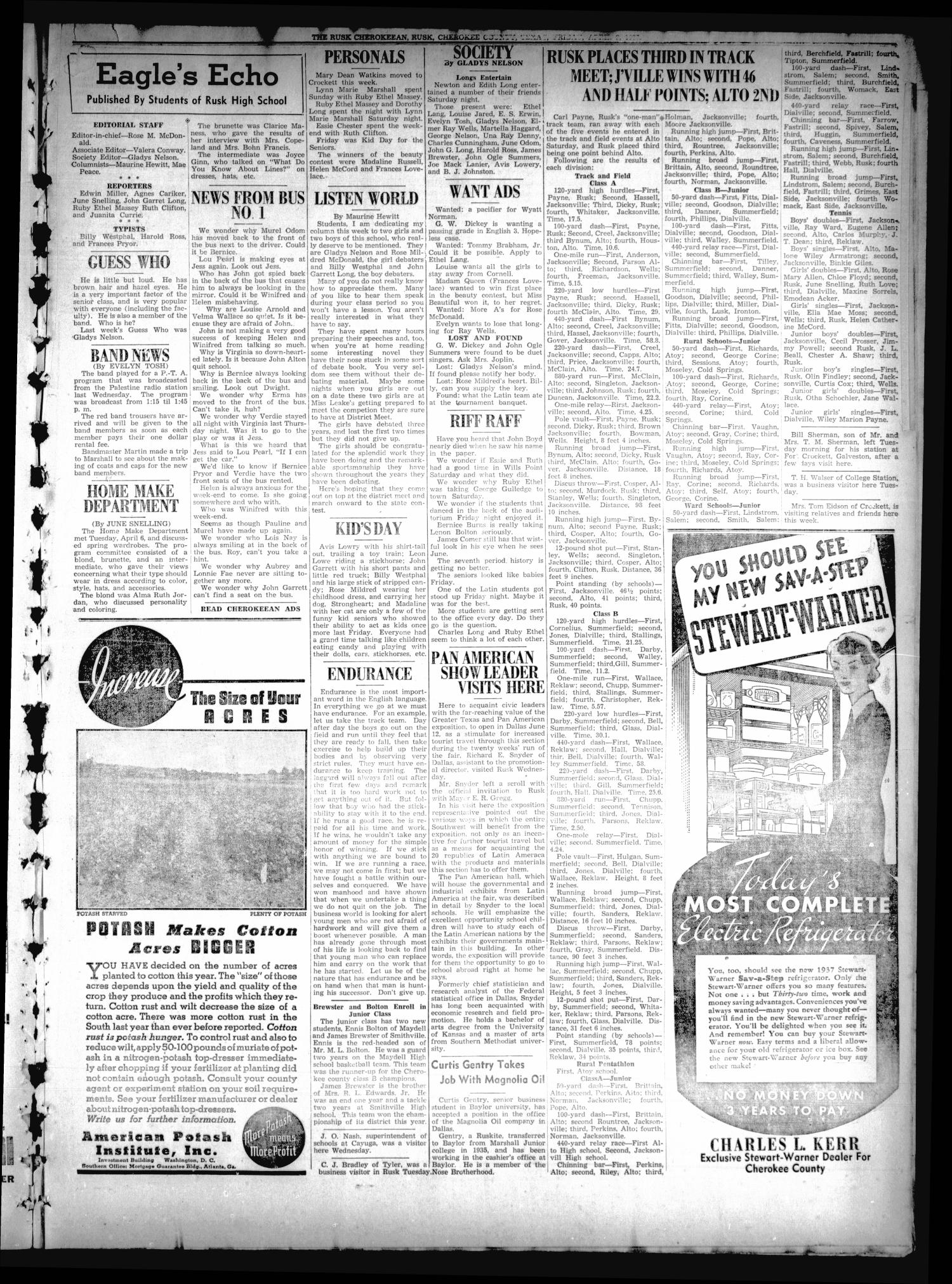 The Rusk Cherokeean (Rusk, Tex.), Vol. 18, No. 37, Ed. 1 Friday, April 9, 1937
                                                
                                                    [Sequence #]: 3 of 6
                                                
