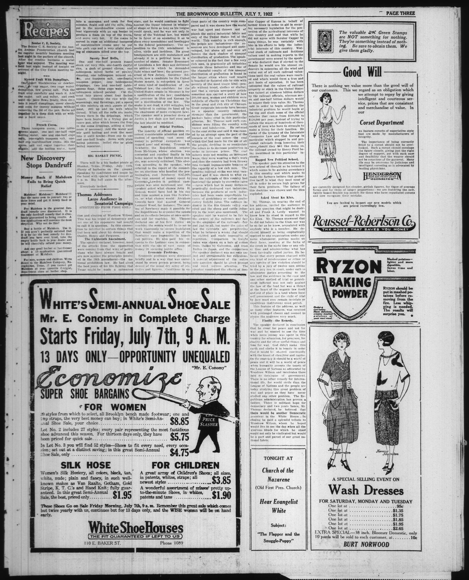 Brownwood Bulletin (Brownwood, Tex.), Vol. 22, No. 226, Ed. 1 Friday, July 7, 1922
                                                
                                                    [Sequence #]: 3 of 6
                                                
