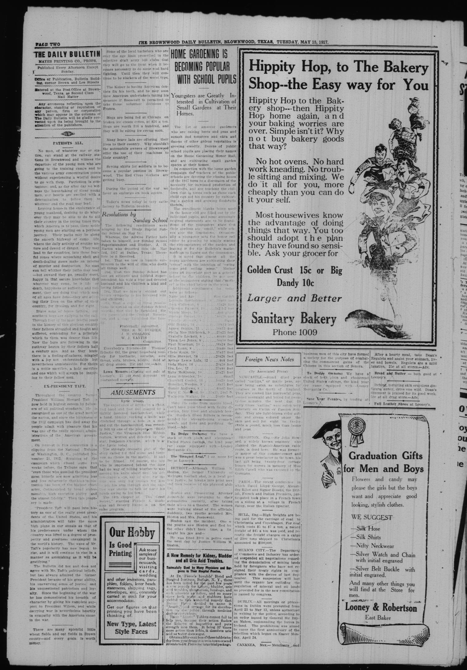 The Daily Bulletin (Brownwood, Tex.), Vol. 16, No. 180, Ed. 1 Tuesday, May 15, 1917
                                                
                                                    [Sequence #]: 2 of 4
                                                