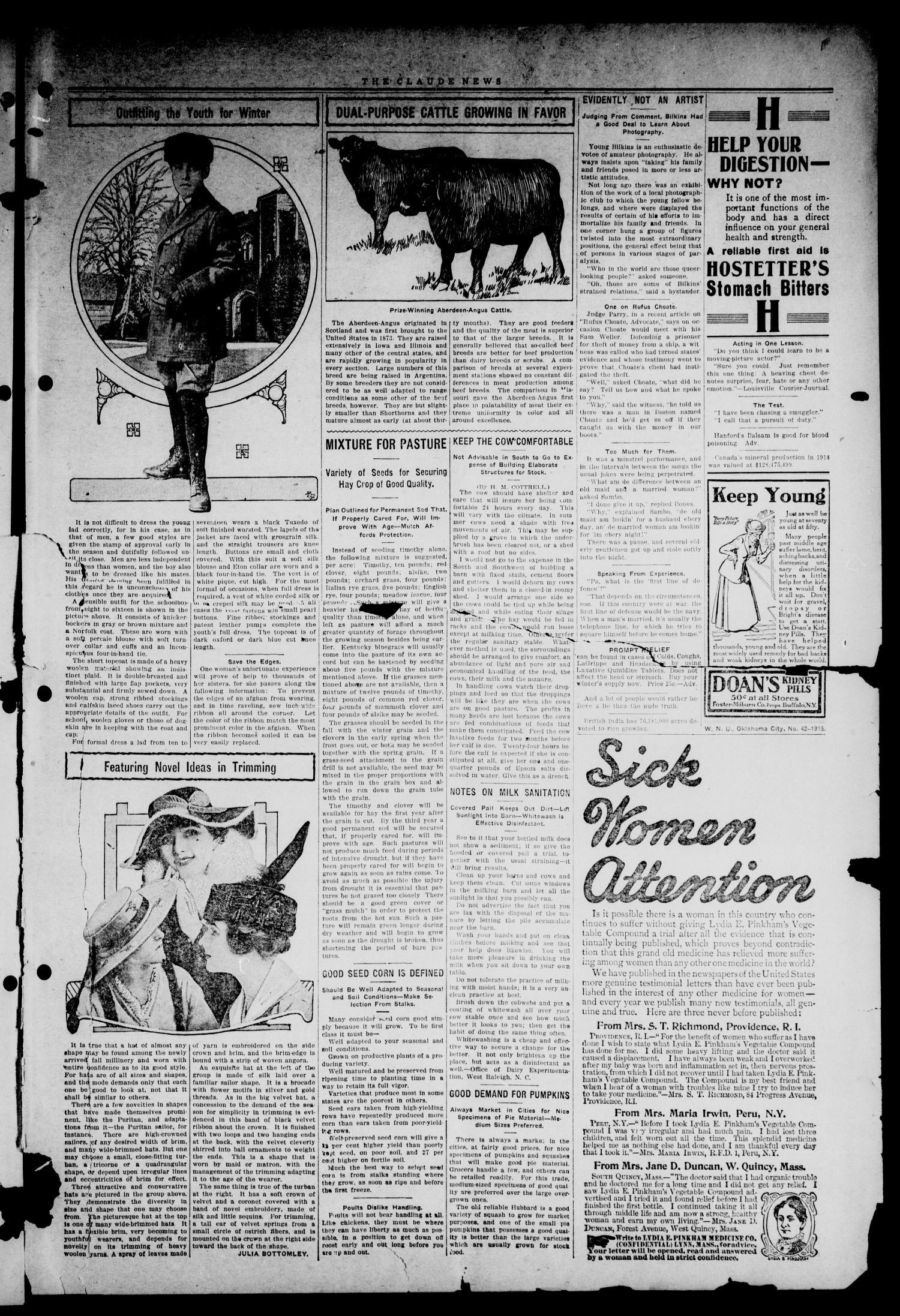 The Claude News (Claude, Tex.), Vol. 14, No. 7, Ed. 1 Friday, November 5, 1915
                                                
                                                    [Sequence #]: 7 of 8
                                                