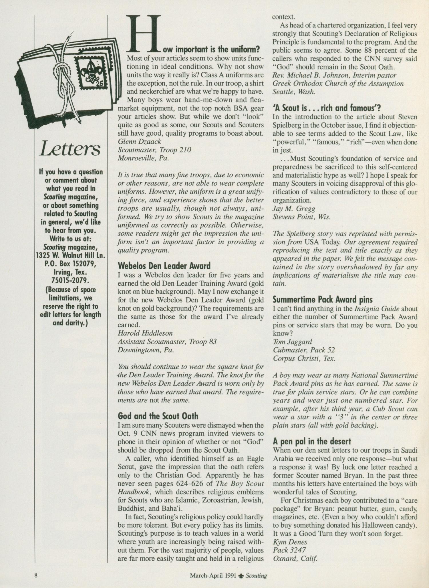 Scouting, Volume 79, Number 2, March-April 1991
                                                
                                                    8
                                                