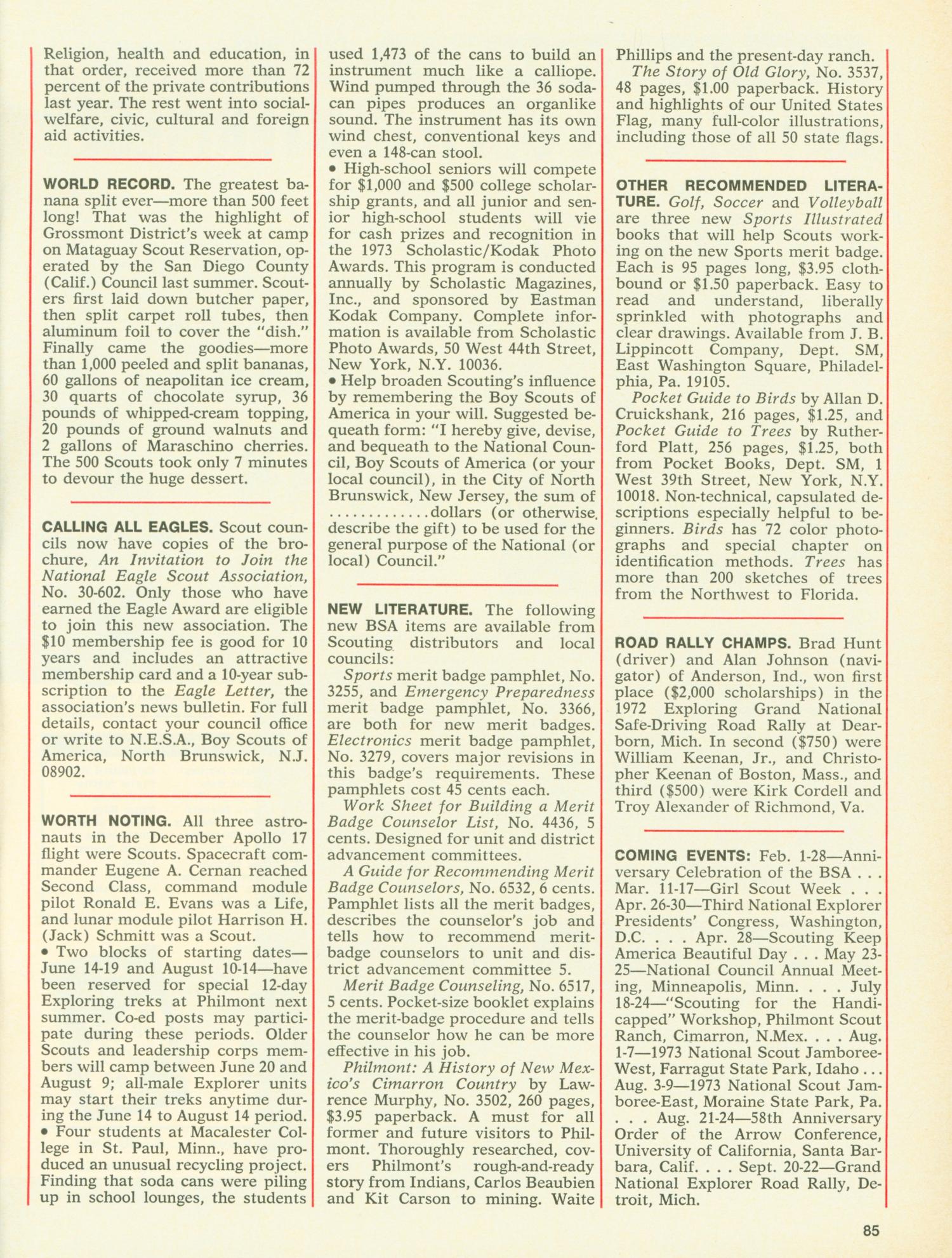Scouting, Volume 61, Number 1, January-February 1973
                                                
                                                    85
                                                