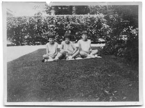 Primary view of object titled 'Charles Vise's three children sitting together on the lawn of a house'.