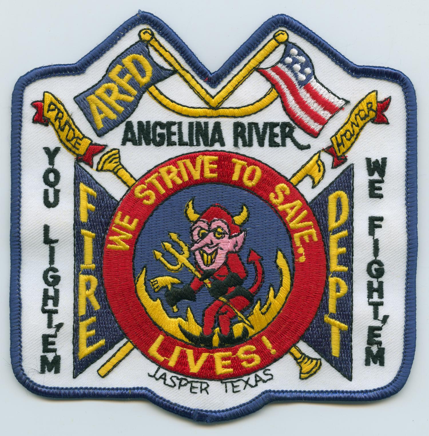 [Angelina River, Texas Fire Department Patch]
                                                
                                                    [Sequence #]: 1 of 2
                                                