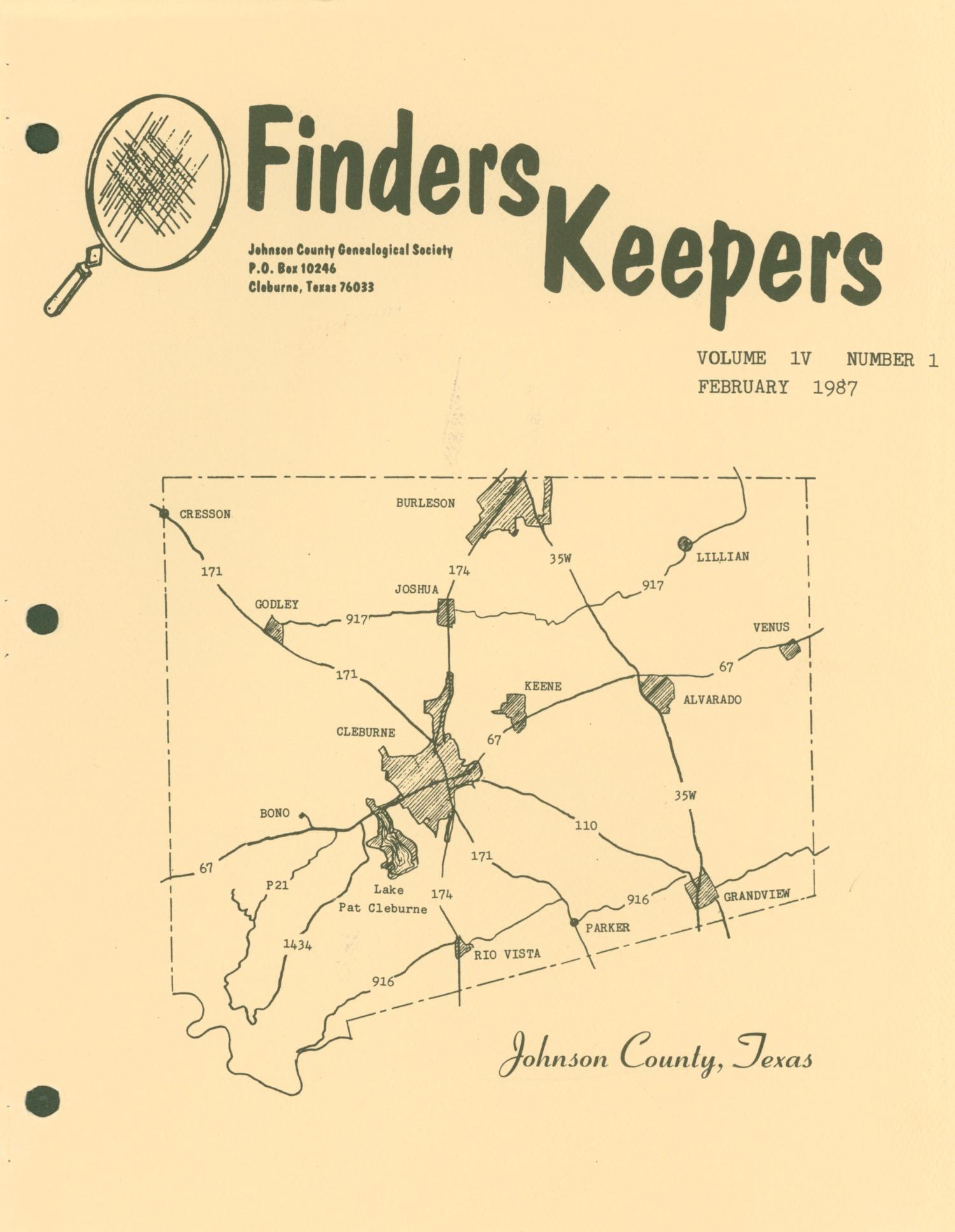Finders Keepers, Volume 4, Number 1, February 1987
                                                
                                                    Front Cover
                                                
