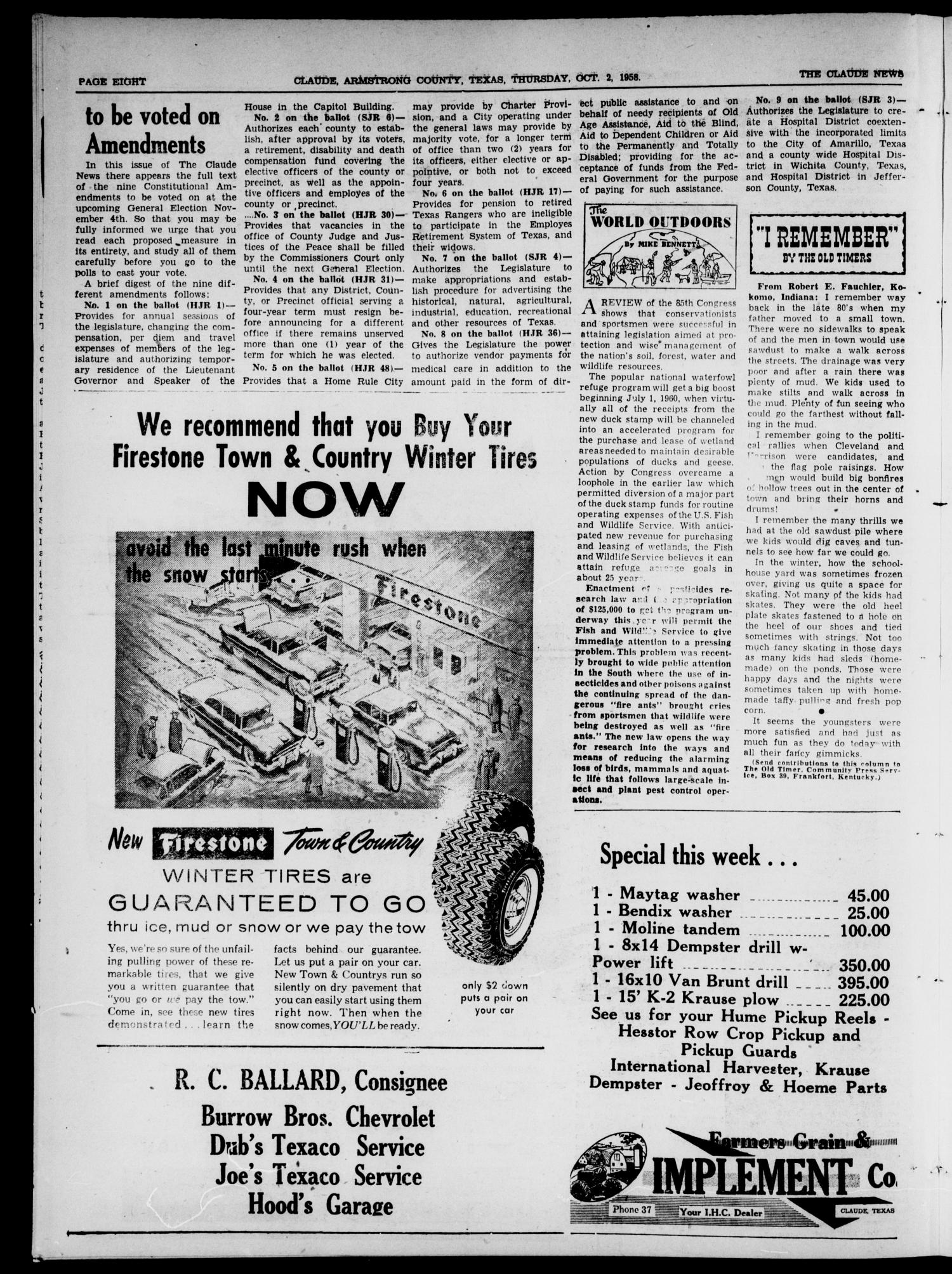 Claude News (Claude, Tex.), Vol. 69, No. 6, Ed. 1 Thursday, October 2, 1958
                                                
                                                    [Sequence #]: 8 of 16
                                                