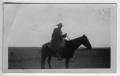 Photograph: [J.M.Waide of Bolivar on horseback dressed in winter clothing]