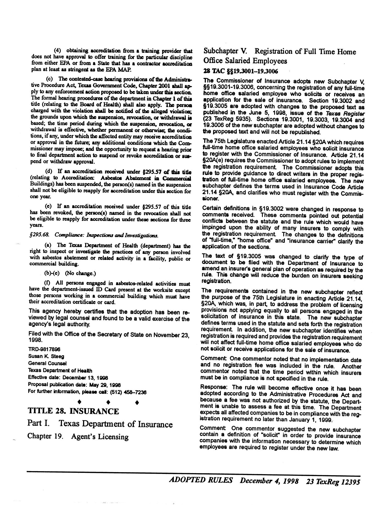 Texas Register, Volume 23, Number 49, Part III, Pages 12311-12450, December 4, 1998
                                                
                                                    12395
                                                