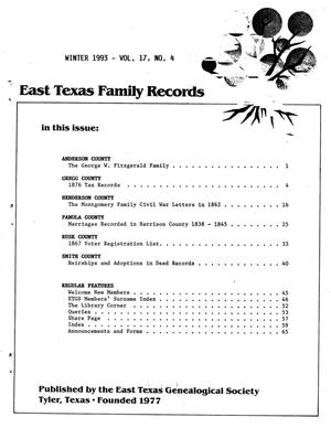 Primary view of object titled 'East Texas Family Records, Volume 17, Number 4, Winter 1993'.