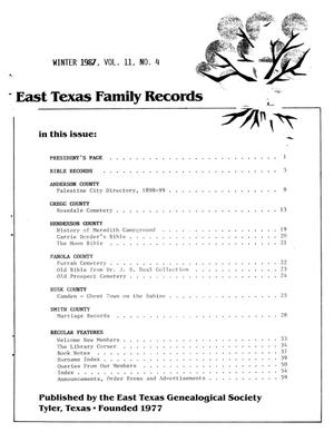 Primary view of object titled 'East Texas Family Records, Volume 11, Number 4, Winter 1987'.