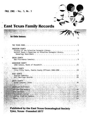 Primary view of object titled 'East Texas Family Records, Volume 5, Number 3, Fall 1981'.
