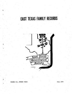 Primary view of object titled 'East Texas Family Records, Volume 3, Number 3, Fall 1979'.
