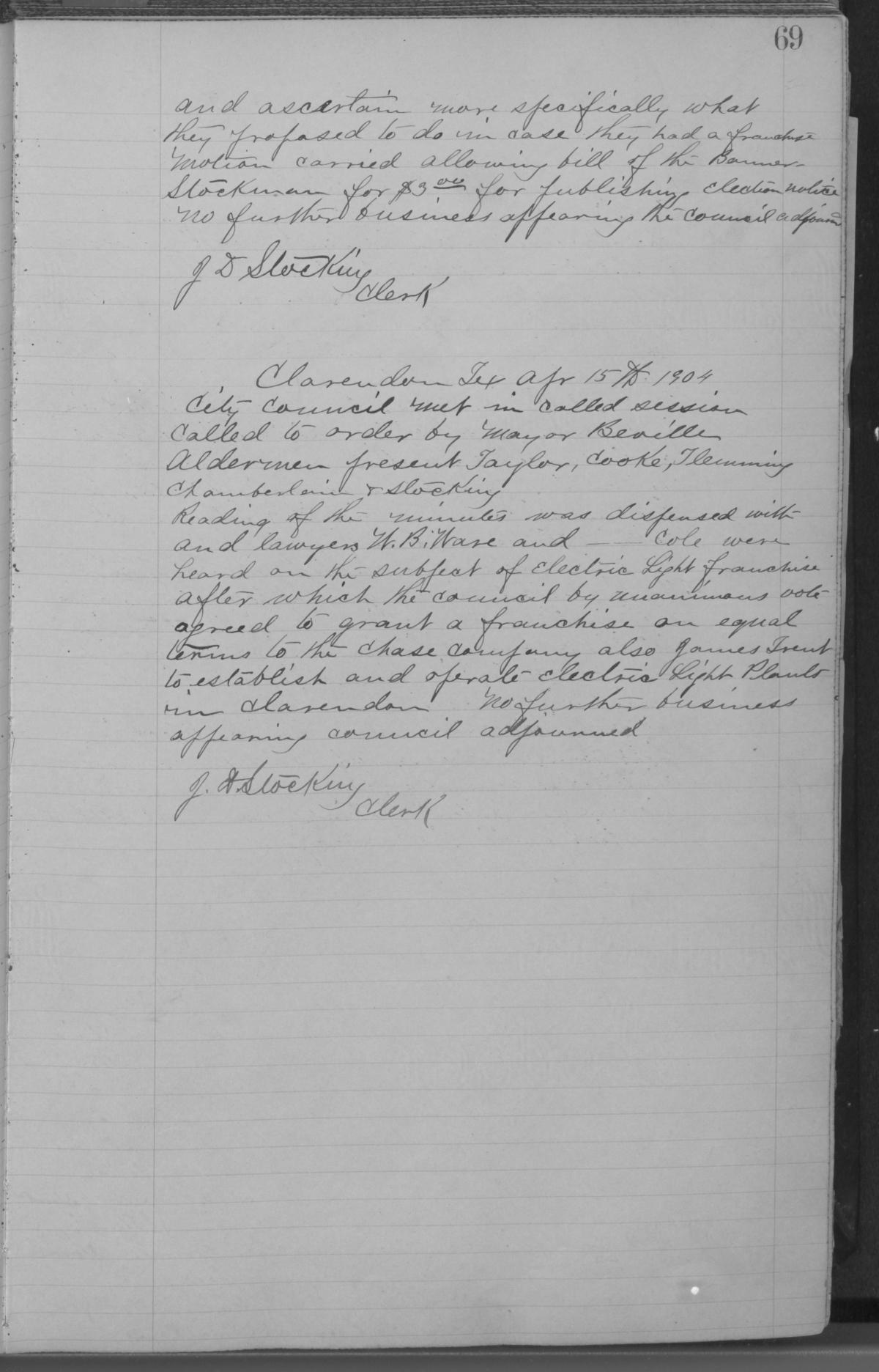 [City of Clarendon Ledger: Minutes for September 10, 1901- April 19, 1917]
                                                
                                                    69
                                                