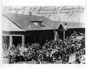 Primary view of object titled '[Railroad Station in Ranger, Texas]'.