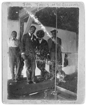 Primary view of object titled '[Men near gallows]'.