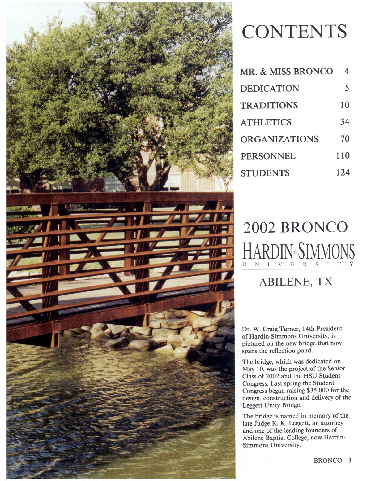 The Bronco, Yearbook of Hardin-Simmons University, 2002
                                                
                                                    3
                                                