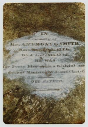 Primary view of object titled '[Grave Marker of Rev. Anthony Garnett Smith, Sr.]'.