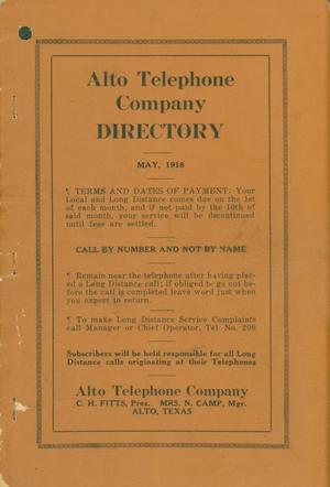Primary view of object titled 'Alto City Directory, 1918'.