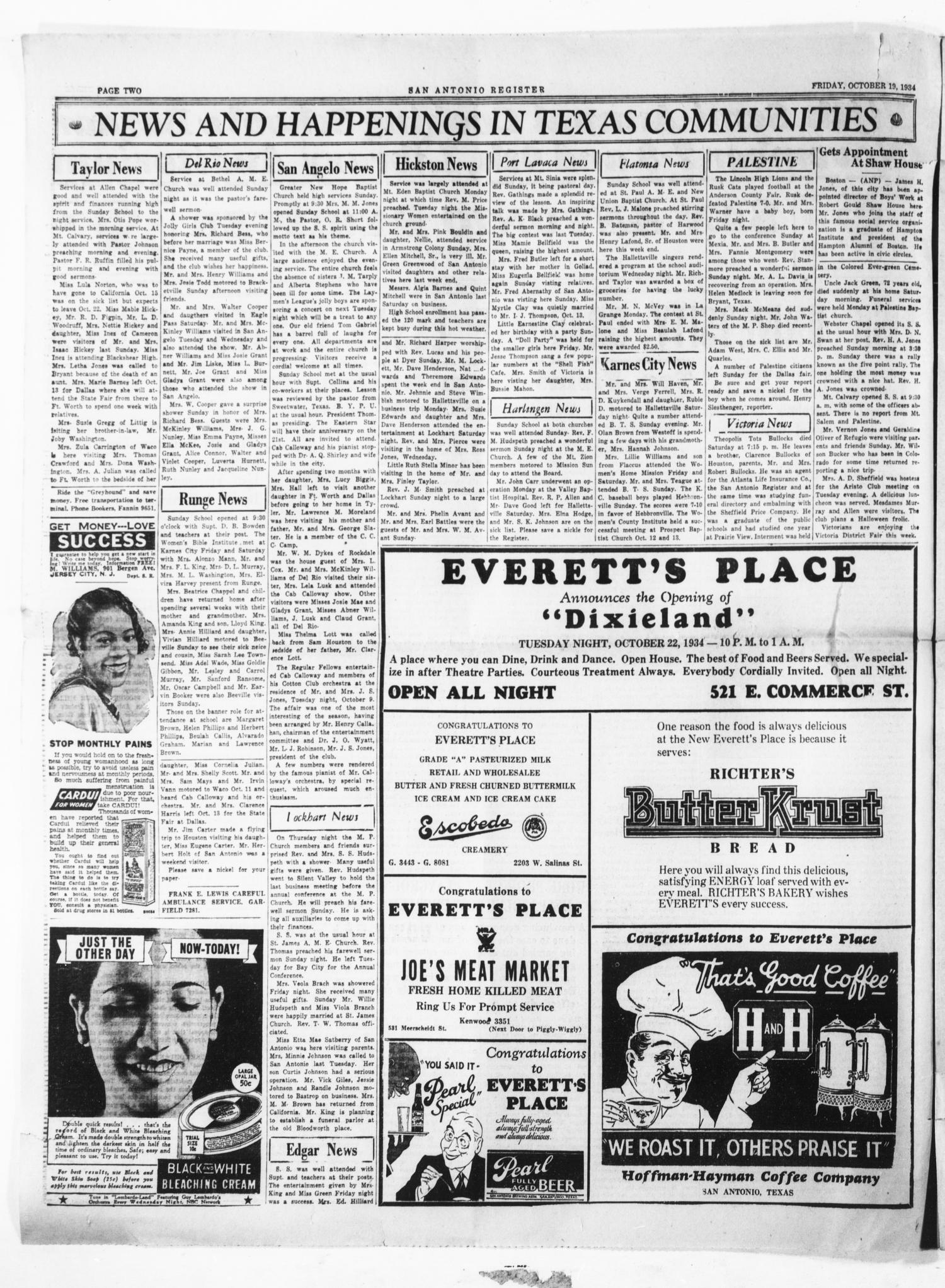 San Antonio Register (San Antonio, Tex.), Vol. 4, No. 27, Ed. 1 Friday, October 19, 1934
                                                
                                                    [Sequence #]: 2 of 8
                                                