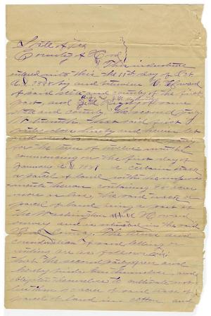 Primary view of object titled '[Written land agreement between H. Howard, A.J. Rigsby and J.M. Northworth, October 11 1888]'.
