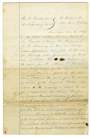 Primary view of object titled '[Lawsuit: Randle vs. Lazenberry filed in Hood County, October 26 1872]'.