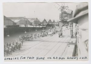 Primary view of object titled '[Boarding the Liberty Ship]'.
