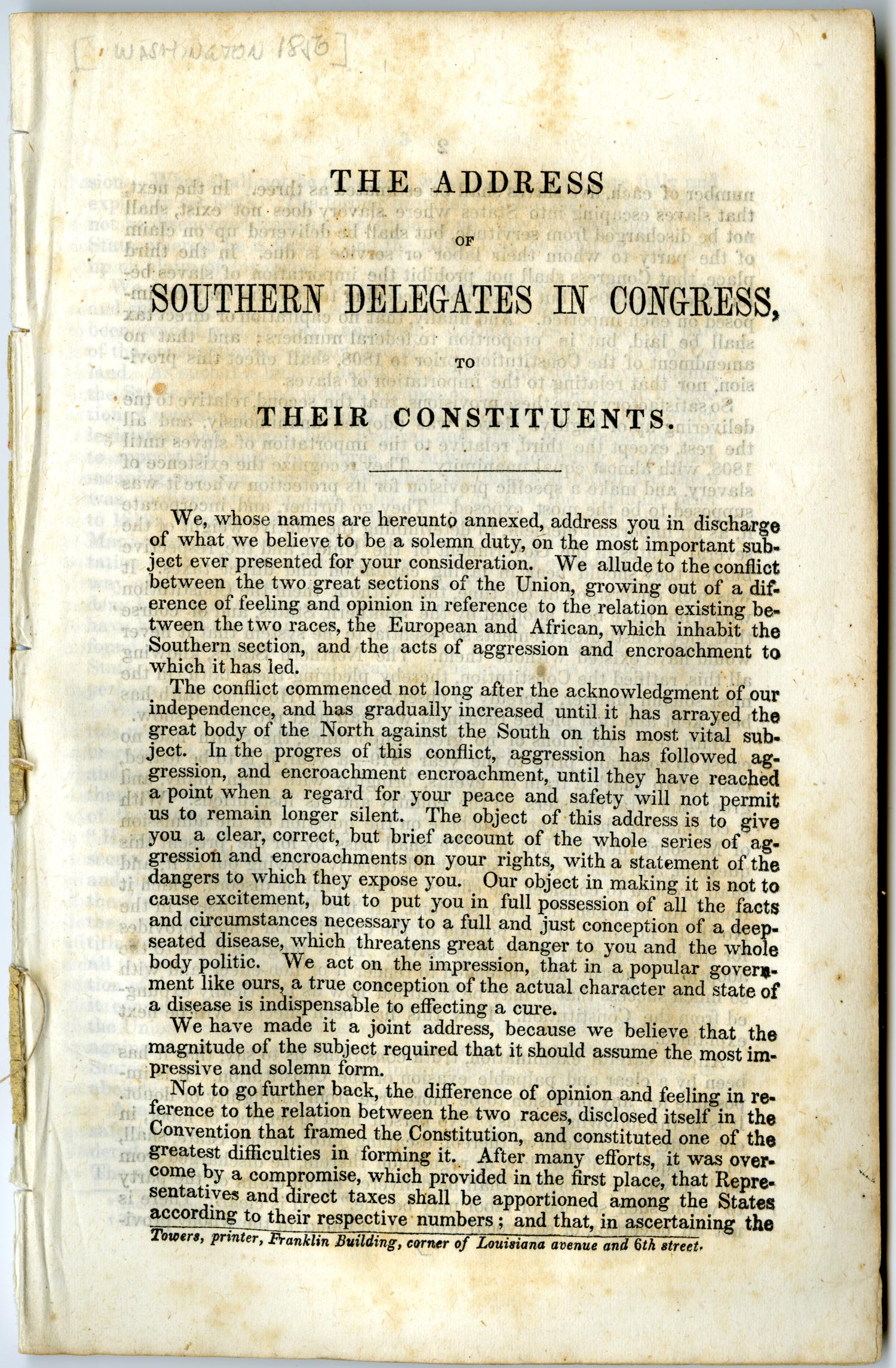 The address of southern delegates in Congress to their constituents.
                                                
                                                    [Sequence #]: 1 of 15
                                                