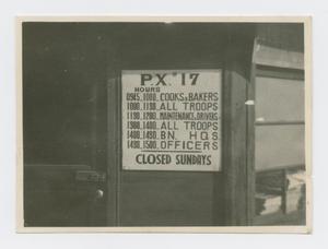 Primary view of object titled '[P.X. #17 Sign]'.
