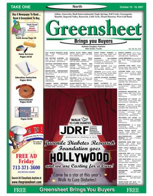 Primary view of object titled 'Greensheet (Houston, Tex.), Vol. 38, No. 425, Ed. 1 Wednesday, October 10, 2007'.