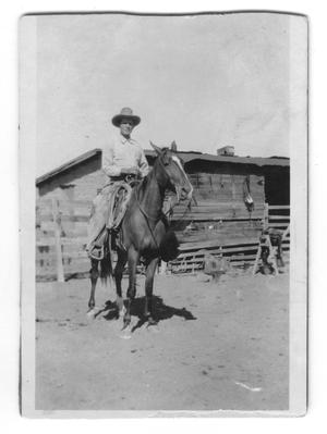 Primary view of object titled '[Photograph of Gus Bogel on Horseback]'.