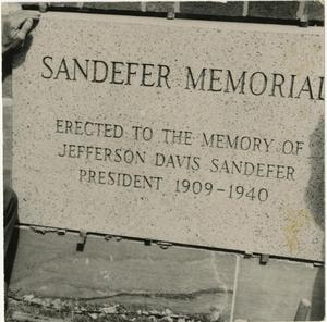 Primary view of object titled '[Photograph of Sandefer Memorial Cornerstone]'.
