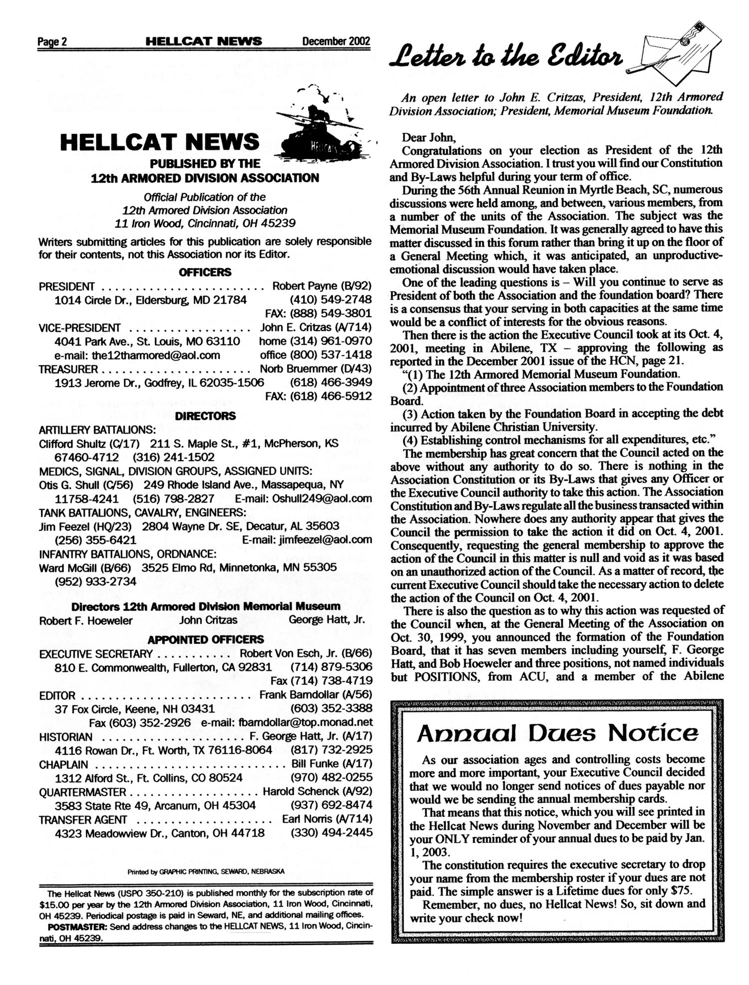 Hellcat News, (Cincinnati, Ohio), Vol. 56, No. 4, Ed. 1, December 2002
                                                
                                                    [Sequence #]: 2 of 40
                                                