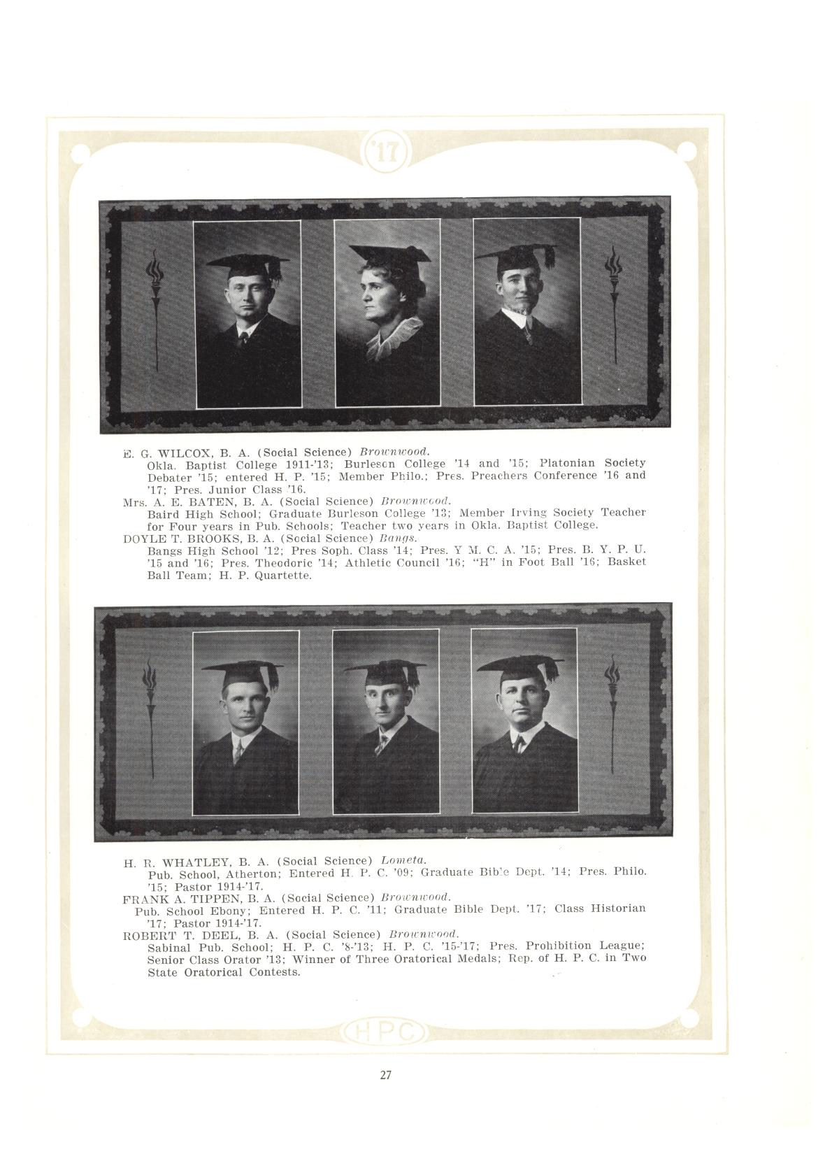 The Lasso, Yearbook of Howard Payne College, 1917
                                                
                                                    27
                                                