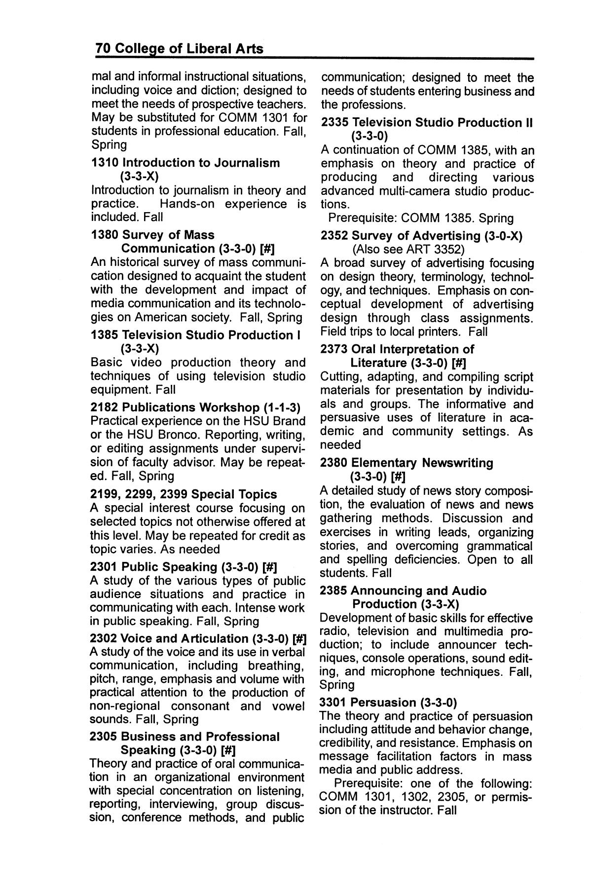 Catalog of Hardin-Simmons University, 2001-2002 Undergraduate Bulletin
                                                
                                                    70
                                                